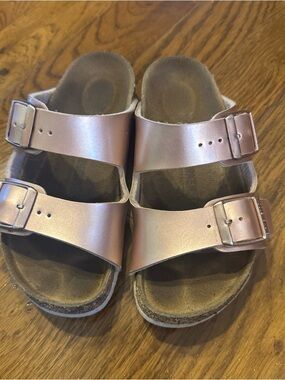 Birkenstock Kids Double Buckle Metallic Rose Slide Sandals
